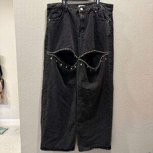 Forever 21 studded rhinestone cutout jeans